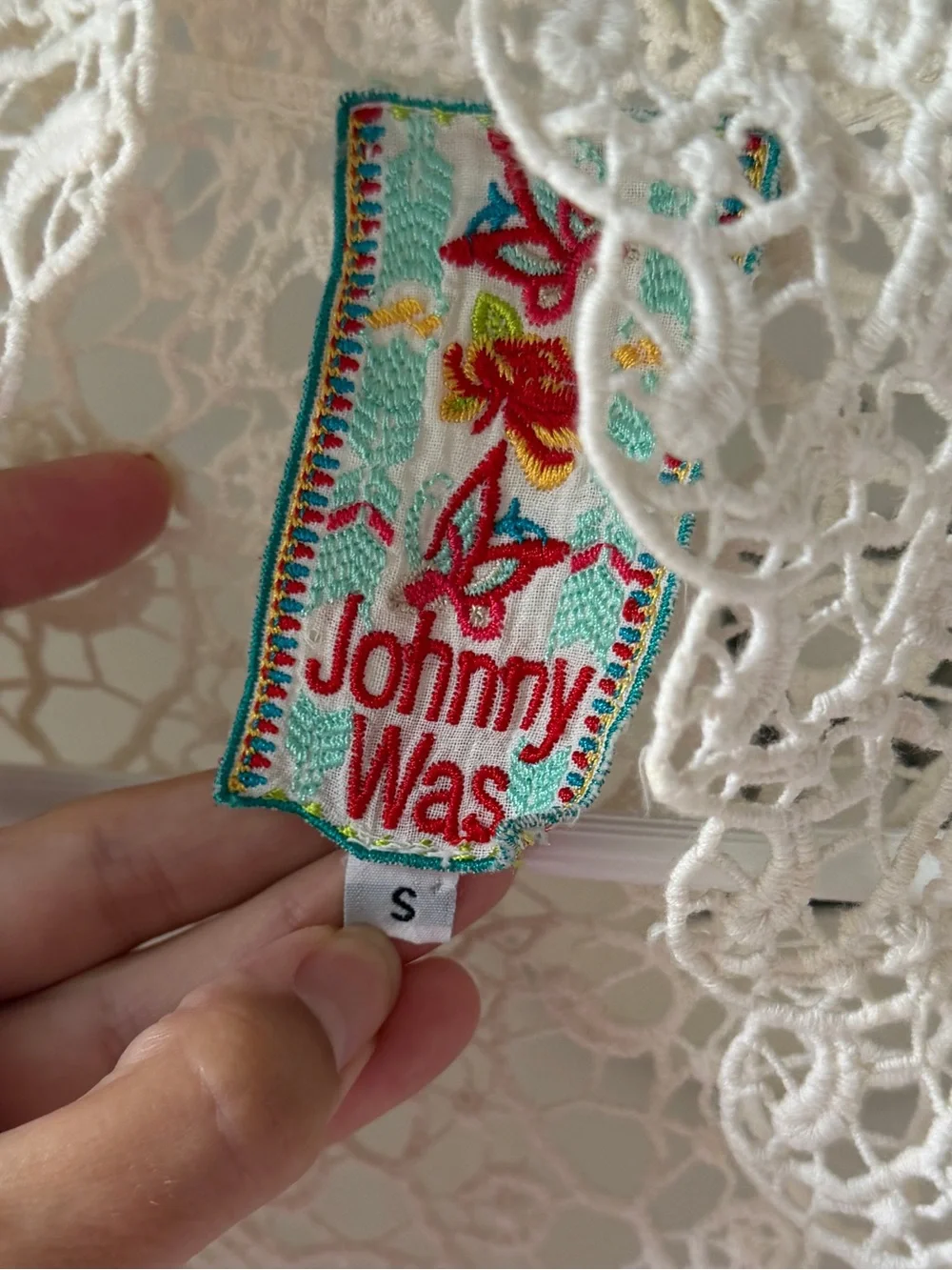 Johnny Was Ivory Crotchet and Silk Lace Open Front Cardigan Wrap Small